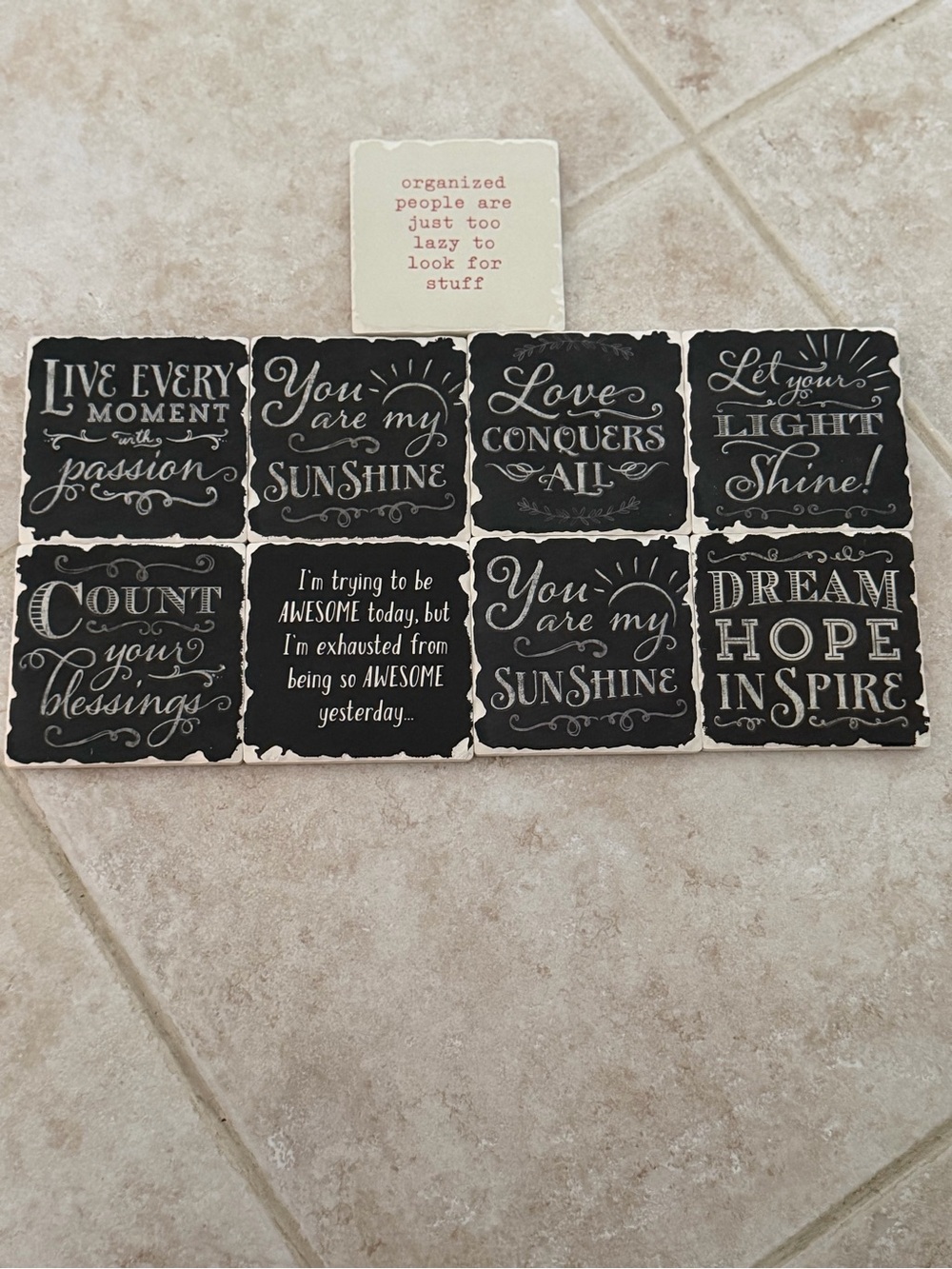 Inspirational Chalkboard Coasters Set - Black and Cream